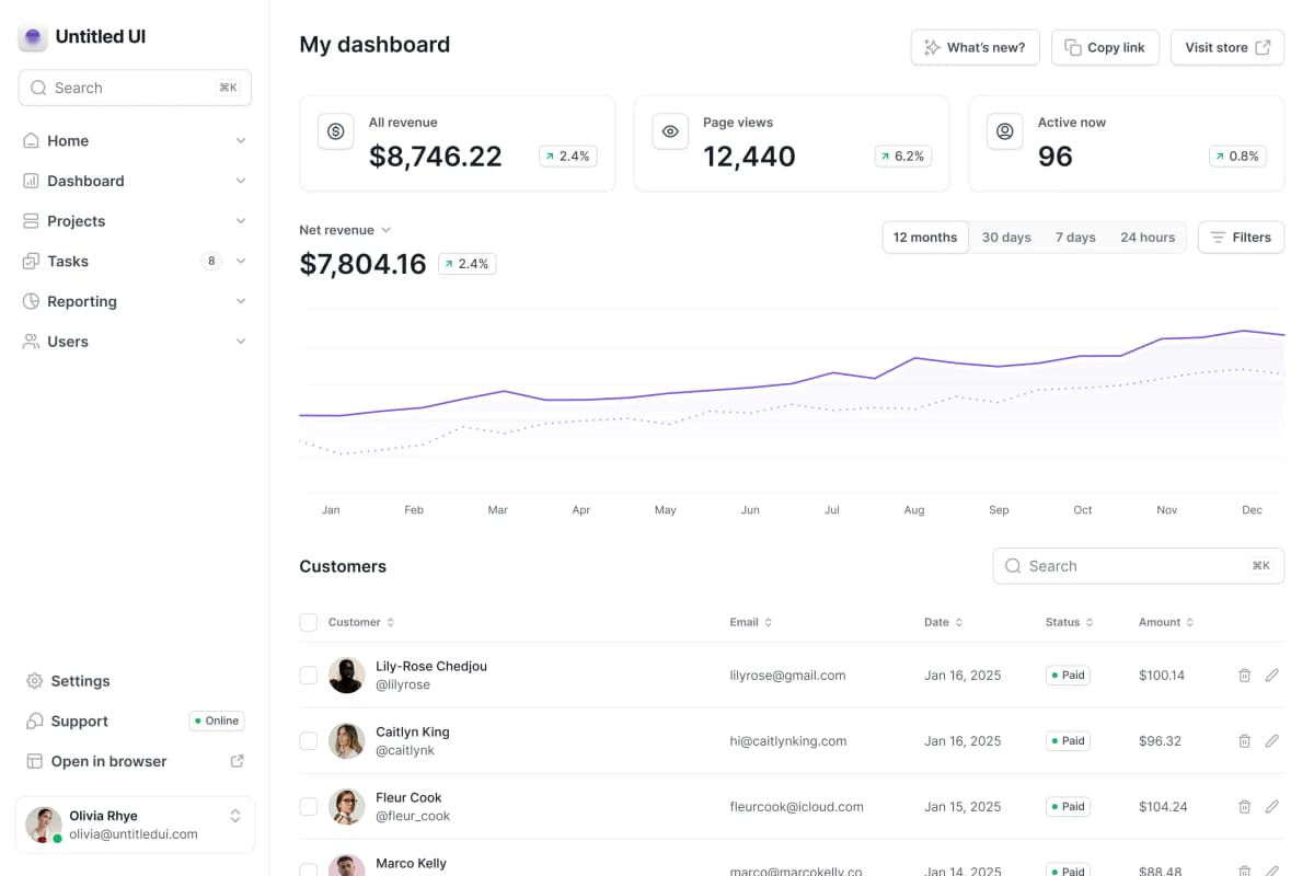 Link management dashboard showing URL shortening and custom domains